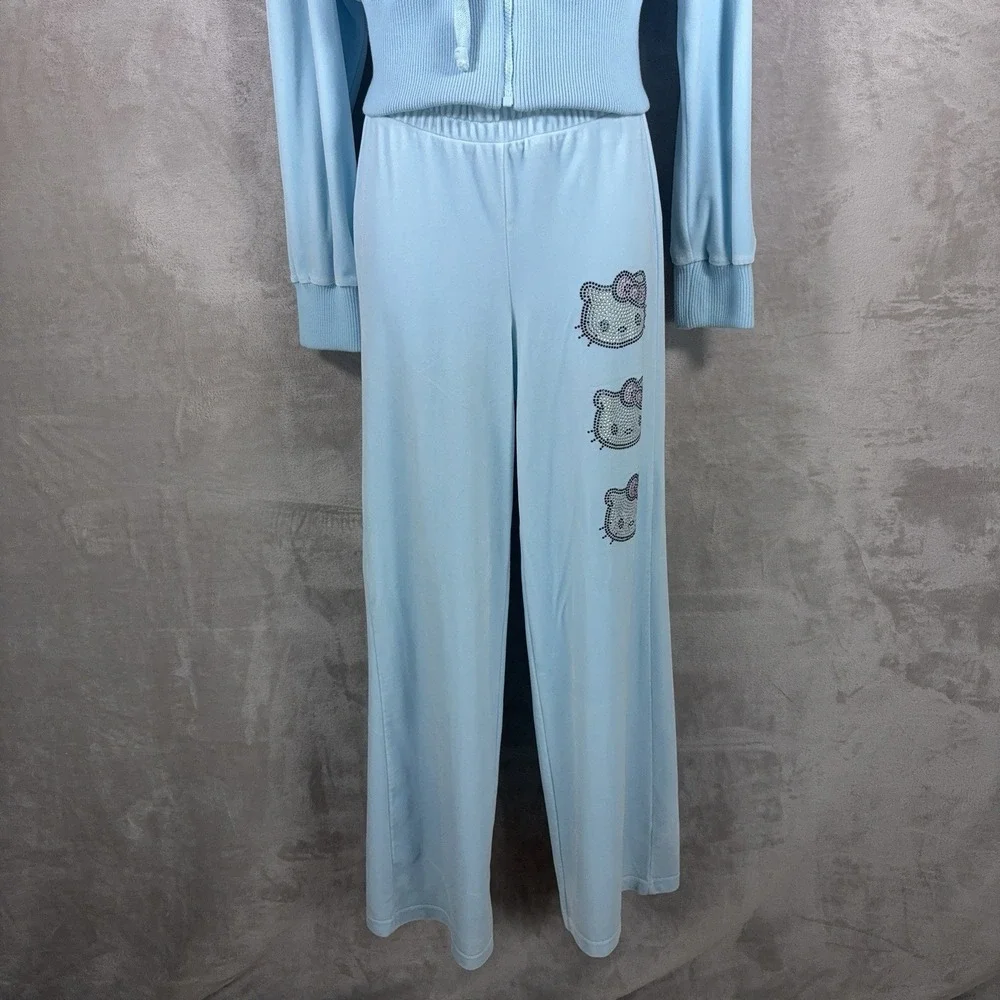 FOREVER‎ 21 x Hello Kitty Velour Tracksuit Womens Size Small Baby Blue Y2K